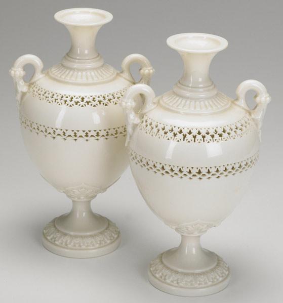 Appraisal: GEORGE OWEN FOR ROYAL WORCESTER Pair of vases finely reticulated