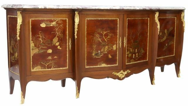 Appraisal: French Louis XV style mahogany sideboard th c shaped marble