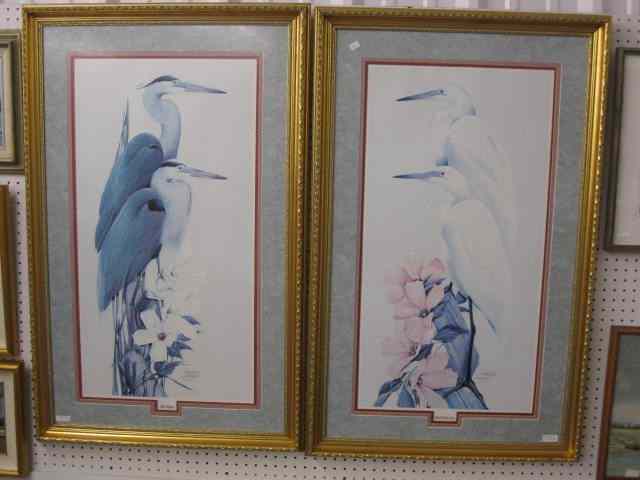 Appraisal: Pair of Art LaMay Wildlife Lithograph egrets or herons ''Blue