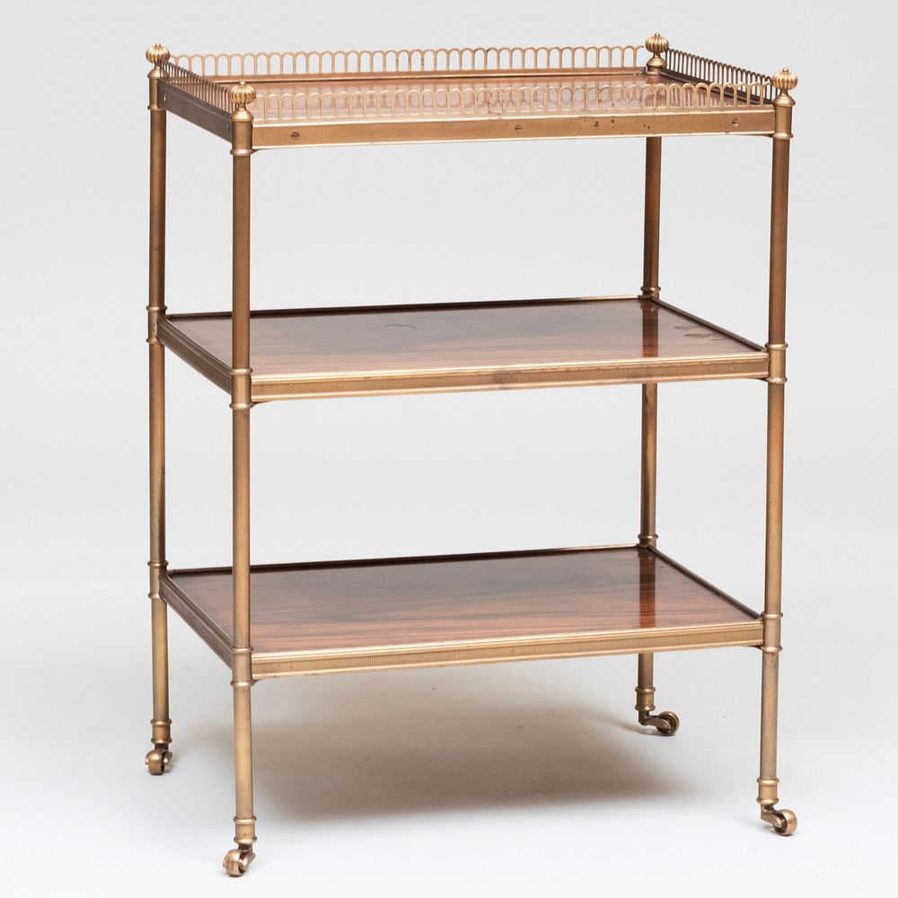 Appraisal: Modern Brass-Mounted Rosewood Three Tier Table x x in Gracious