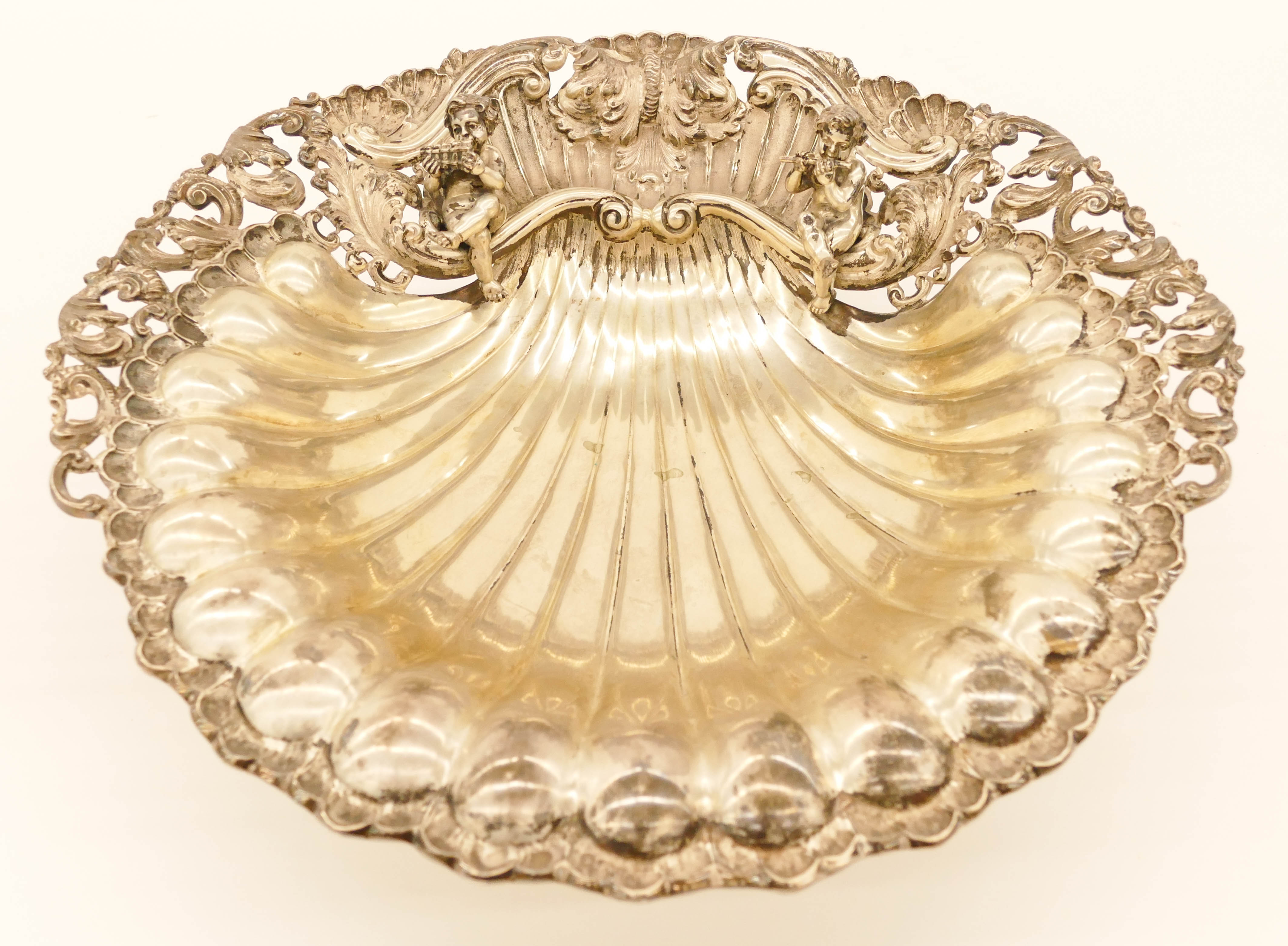 Appraisal: Impressive Italian Fornari Silver Shell Bowl ''x '' A figural