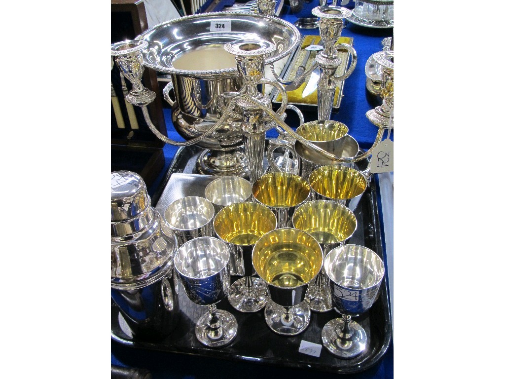 Appraisal: Tray lot of EP - wine cooler candelabra cocktail shaker