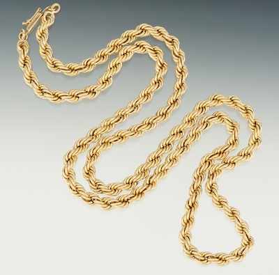 Appraisal: A Gold Twist Rope Chain Necklace k yellow gold graduated