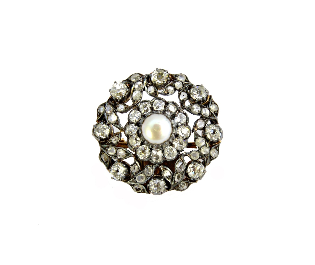 Appraisal: A late Victorian diamond and cultured pearl set circular brooch