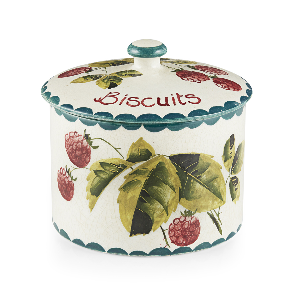 Appraisal: A WEMYSS WARE BISCUIT BARREL COVER 'RASPBERRIES' PATTERN EARLY TH