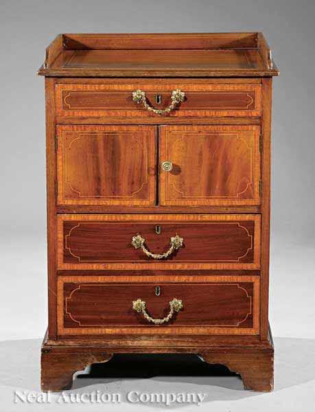 Appraisal: A Georgian Inlaid Mahogany Commode late th c banded galleried