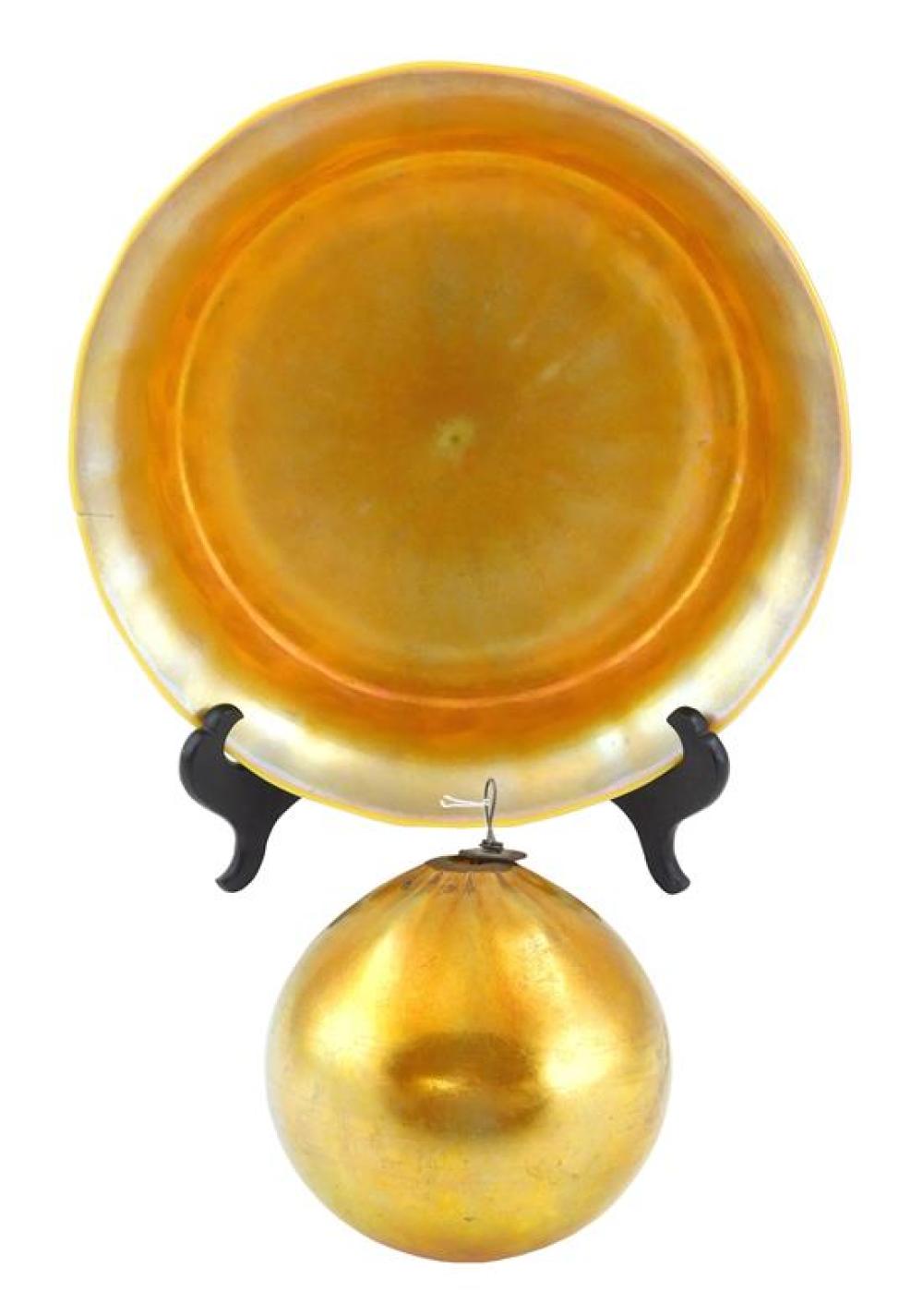 Appraisal: ART GLASS Two gold iridescent pieces including a Quezal dish