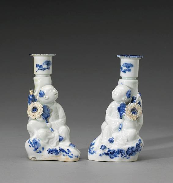 Appraisal: A pair of Hirado porcelain candle sticks Meiji Period The