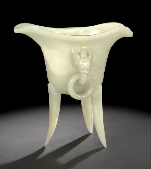 Appraisal: Chinese Carved Jade Cup th century the pale celadon-colored jade