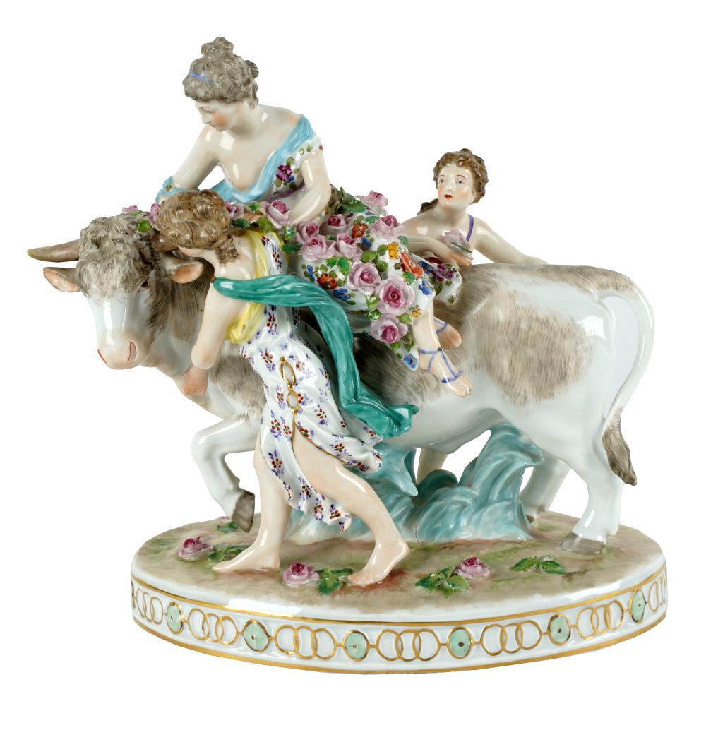 Appraisal: DRESDEN PORCELAIN FIGURAL GROUP EUROPA THE BULLblue SP Dresden mark