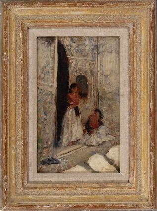 Appraisal: ALEXANDRE FALGUIERE - TWO WOMEN IN DOORWAY Oil on panel