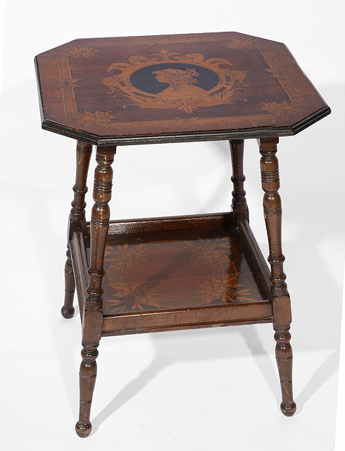 Appraisal: An Edwardian mahogany and inlaid two tier side tableinlaid with