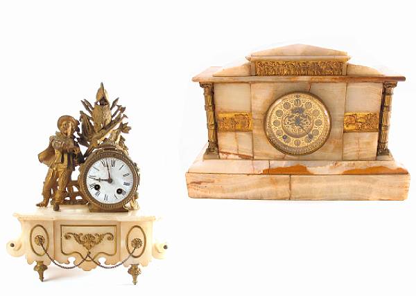 Appraisal: A pair of agate mantel clocks height of largest in