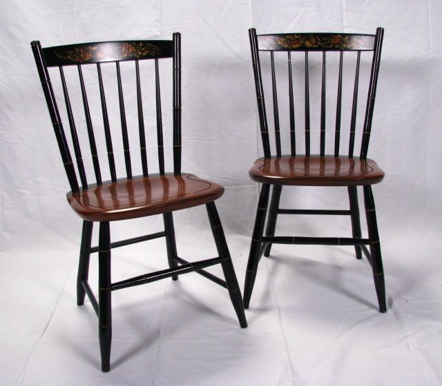 Appraisal: Pair of Hitchcock black and natural spindle back side chairs