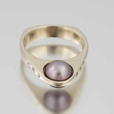 Appraisal: A Contemporary Design Pearl and Diamond Ring by Frank Reubel