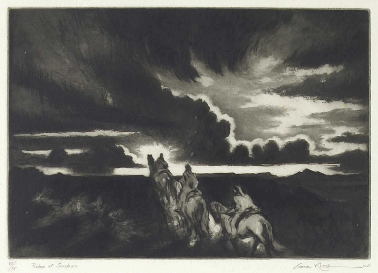 Appraisal: Gene Kloss American - Riders at Sundown K Drypoint and