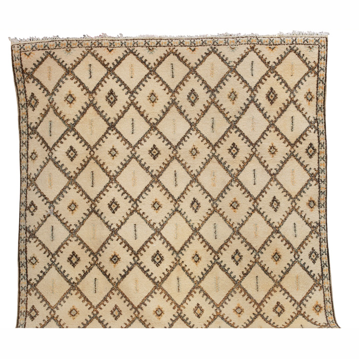 Appraisal: Moroccan rug partial view s wool cream field with geometric