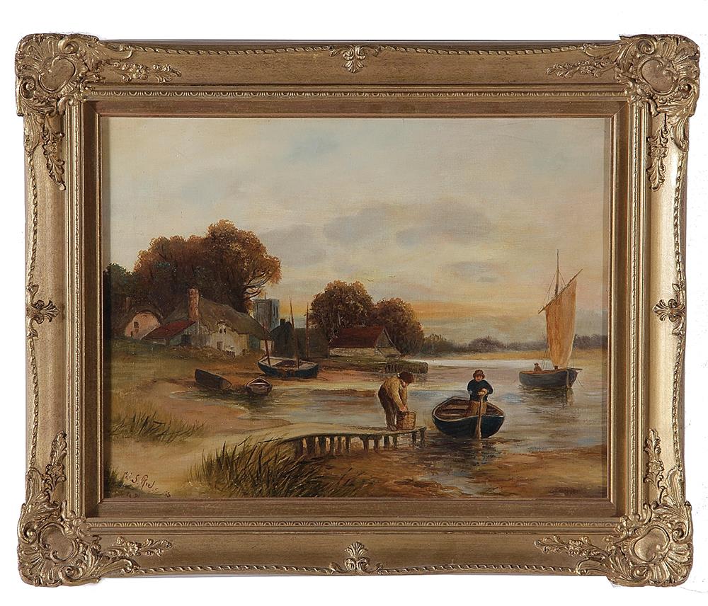 Appraisal: British school th century FISHERMAN HEADING IN oil on canvas