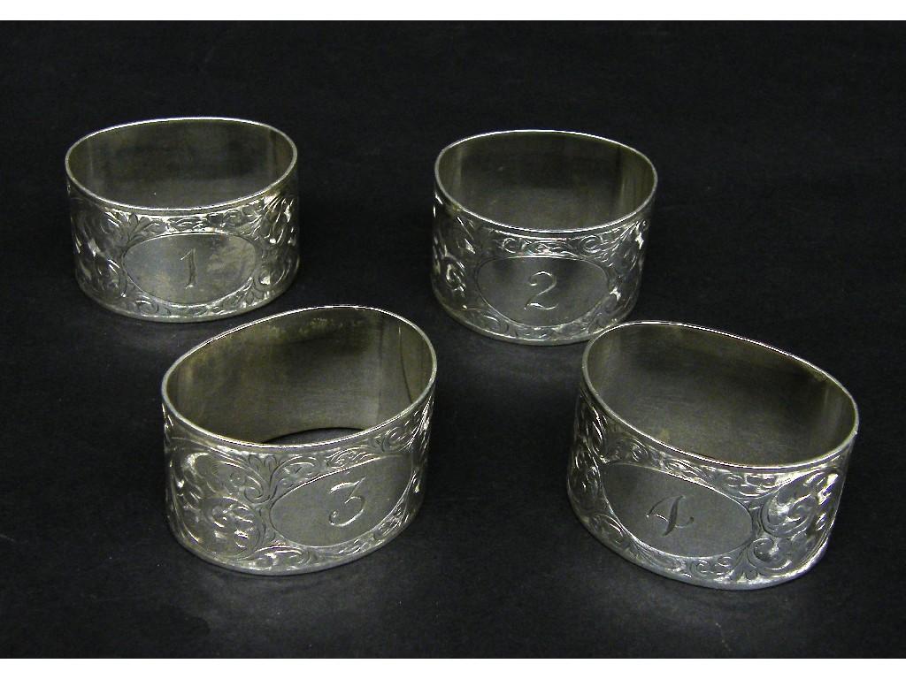 Appraisal: Set of four silver napkin rings each numbered maker CSG