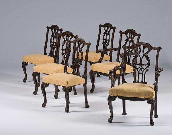 Appraisal: SIX CHIPPENDALE-STYLE DINING CHAIRS English ca - mahogany suite of