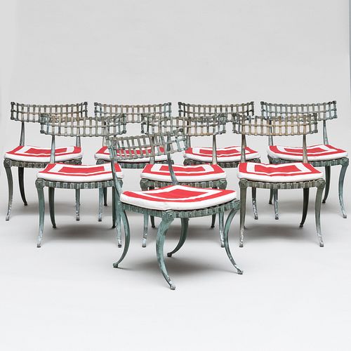 Appraisal: SET OF EIGHT PAINTED ALUMINUM AND UPHOLSTERED KLISMOS CHAIRSSeat cushions