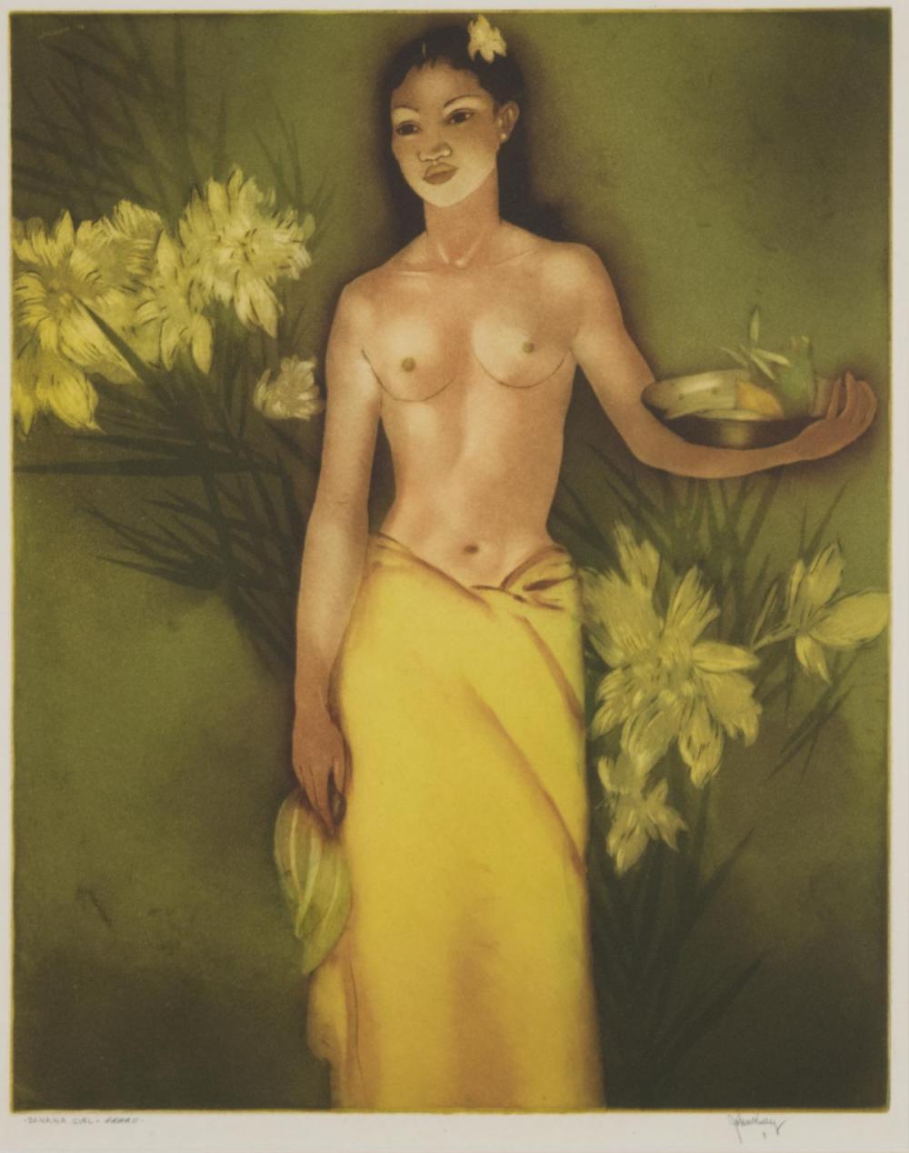 Appraisal: JOHN MELVILLE KELLY Hawaii California - aquatint Banana Girl -