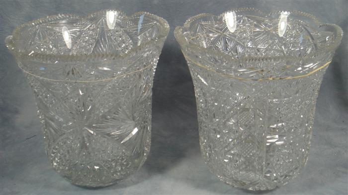 Appraisal: cut glass vases high few small chips on teeth Estimate