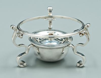 Appraisal: George II English silver brazier round ring three scroll legs