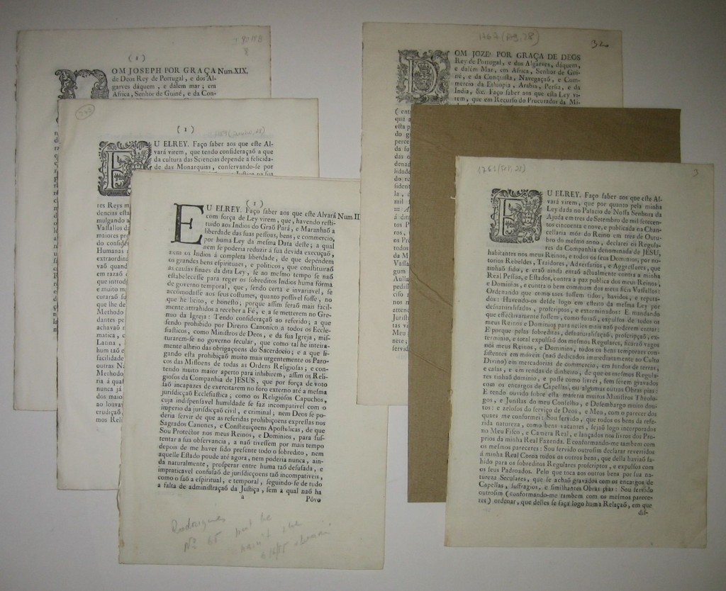 Appraisal: BRAZIL Jos I King of Portugal Group of printed decrees