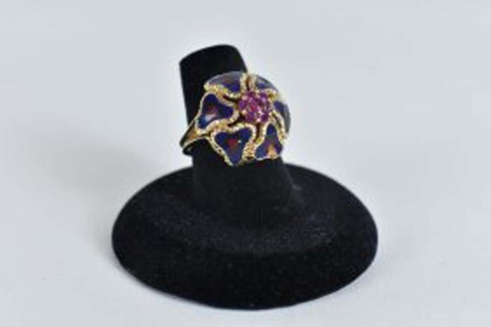 Appraisal: LADIES KT YELLOW GOLD ENAMEL AND RUBY RINGMarked Total weight