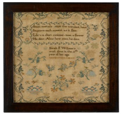 Appraisal: Needlework sampler sarah f wilson's work done in the th