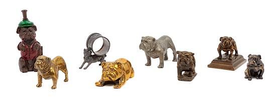 Appraisal: A Group of Eight Bronze and Metal Bulldogs Height of