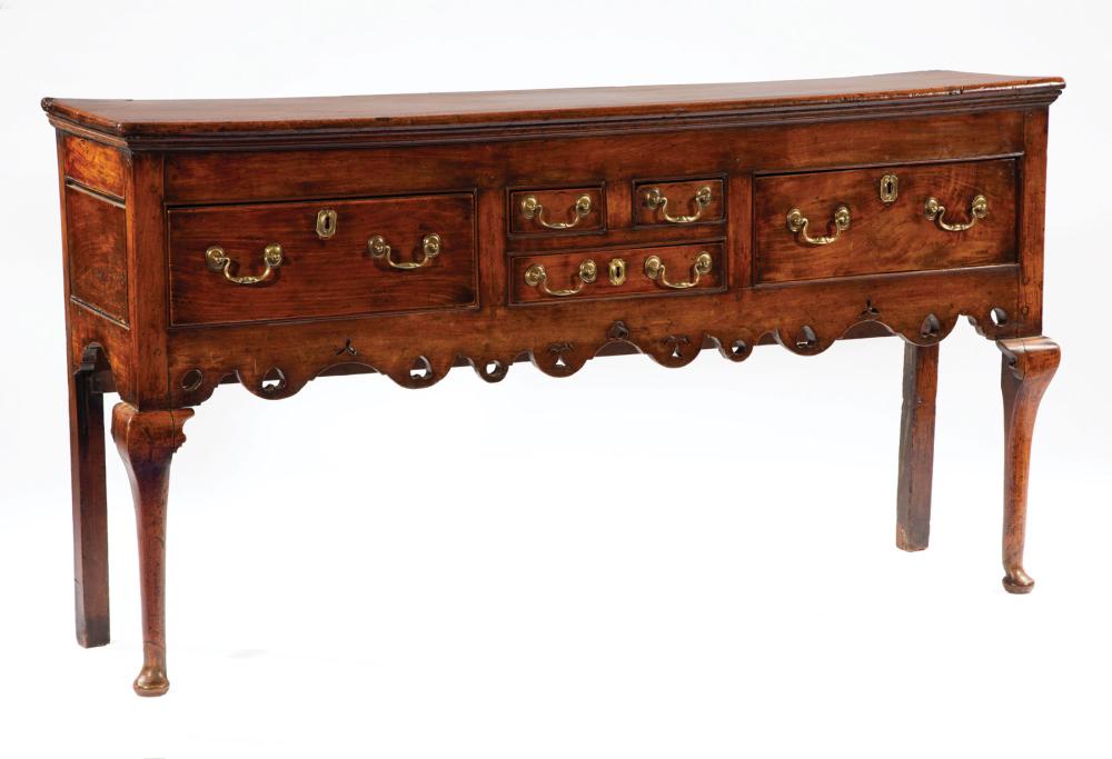 Appraisal: Queen Anne Carved Walnut Welsh Dresser Base th c pegged