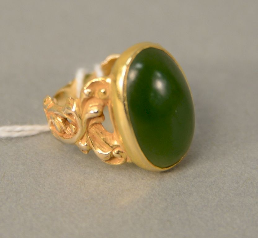 Appraisal: karat gold ring set with cabochon cut green jadeite size