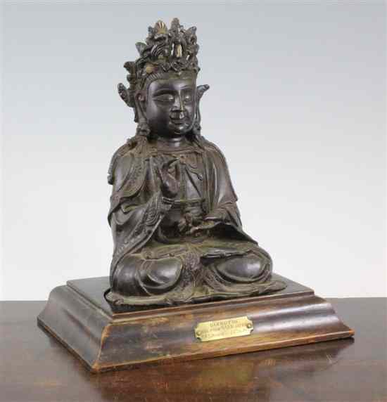 Appraisal: A Chinese bronze seated figure of a Bodhisattva late Ming