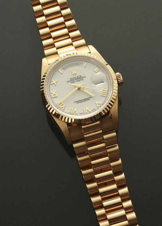 Appraisal: Gentleman's -Karat Yellow-Gold Automatic Wristwatch Oyster Perpetual Day-Date Presidential Rolex