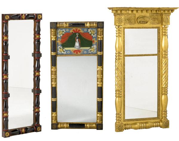 Appraisal: EMPIRE MIRRORS Group of three includes gilded with shell decoration