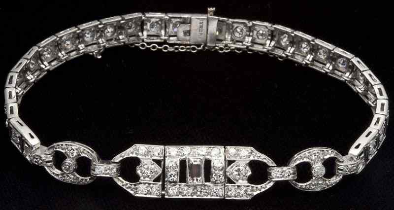 Appraisal: Art Deco Platinum and Diamond Braceletcomprised of links with a