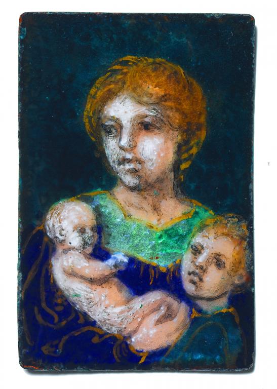 Appraisal: A PAINTED ENAMEL PLAQUE OF A MOTHER WITH BABE IN