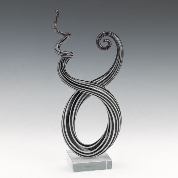 Appraisal: MURANO GLASS SCULPTURE x x Murano blown glass stroped swirl