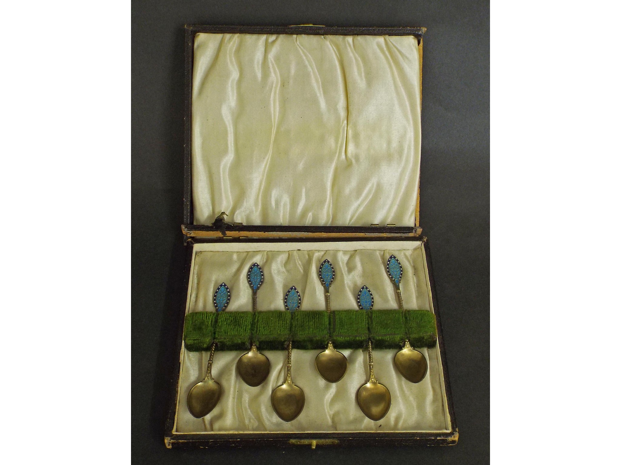 Appraisal: Norwegian cased set of six silver gilt coffee spoons each