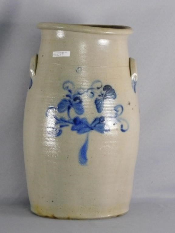 Appraisal: AMERICAN GALLON STONEWARE CROCK TH C BLUEpainted butterfly and floral