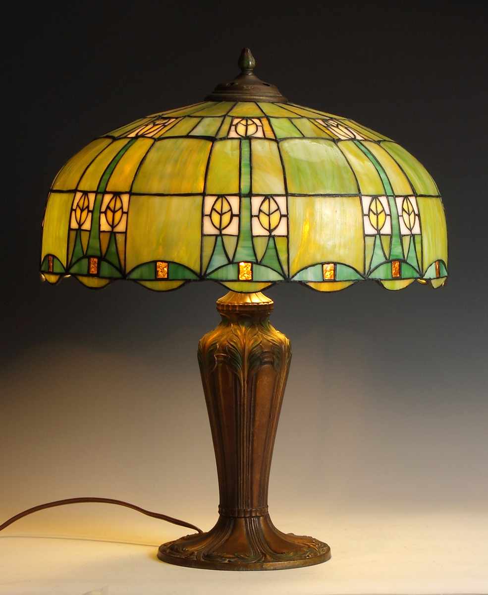 Appraisal: Early th Cent Arts Crafts Leaded Glass Table Lamp Condition