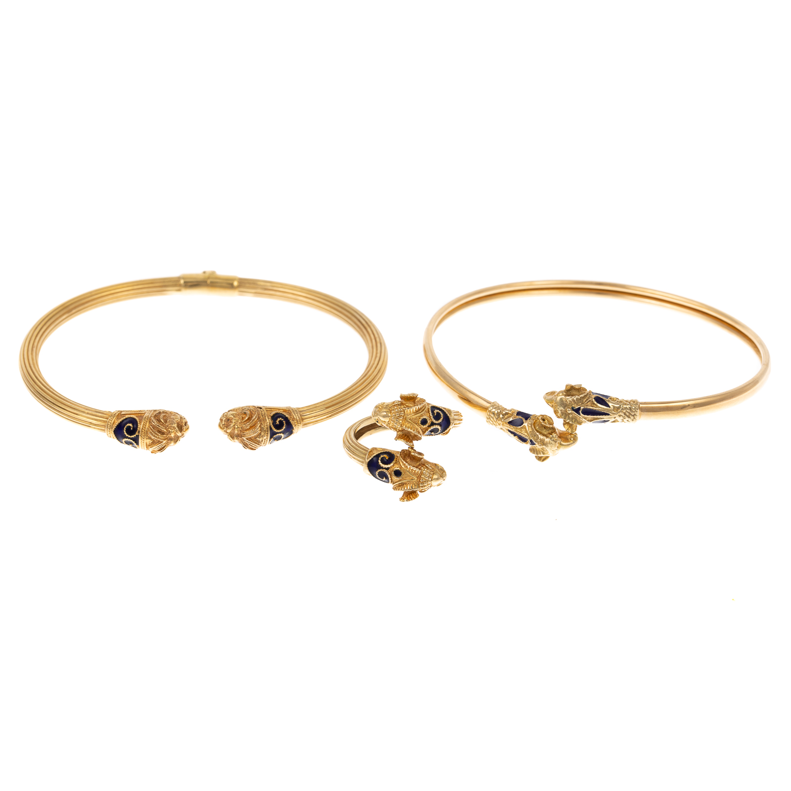 Appraisal: TWO GREEK-STYLE BRACELETS RING IN K K yellow gold Hellenistic