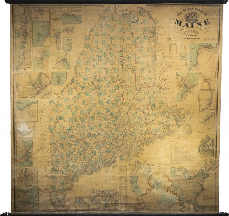 Appraisal: RARE SCHOOLROOM TOWN HALL MAP OF MAINE BY HALLING CHACE