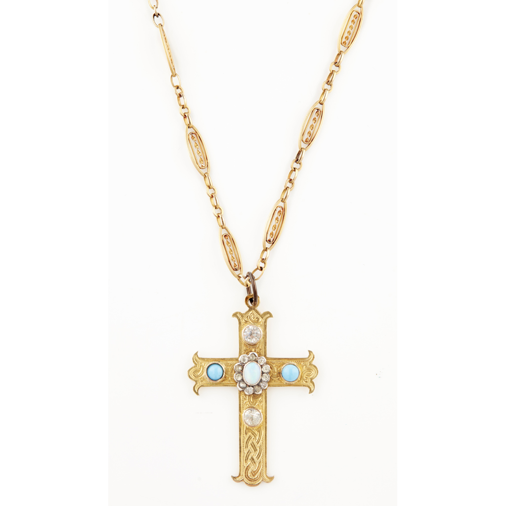 Appraisal: A paste opal and turquoise set cross collet set with