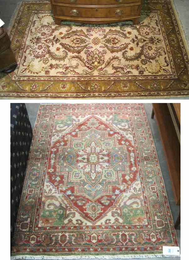 Appraisal: TWO DECORATIVE HAND KNOTTED ORIENTAL AREA RUGS Indo-Persian contemporaries sizes