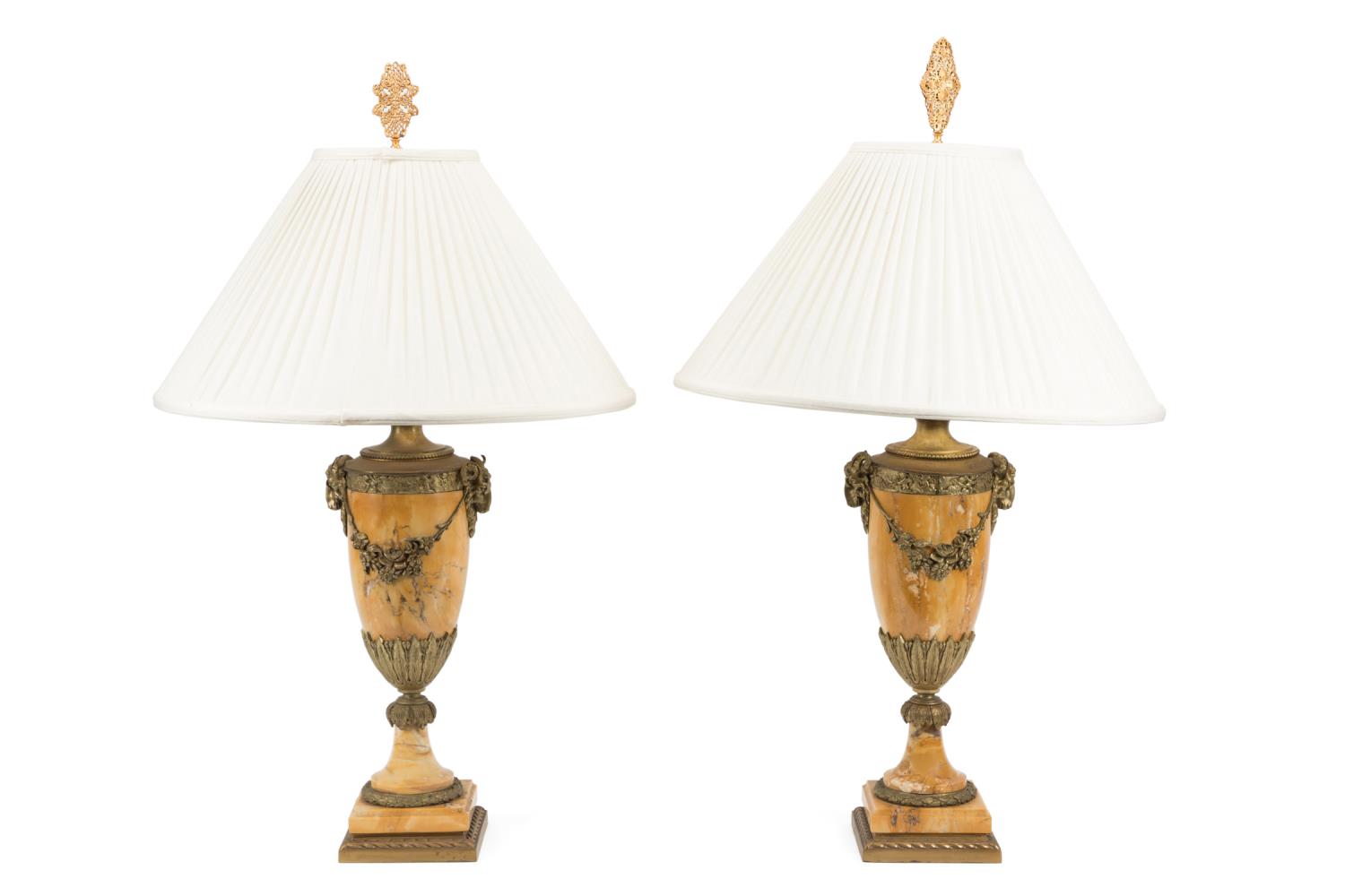 Appraisal: PR NEOCLASSICAL STYLE BRONZE MOUNTED MARBLE LAMPS Pair of Continental