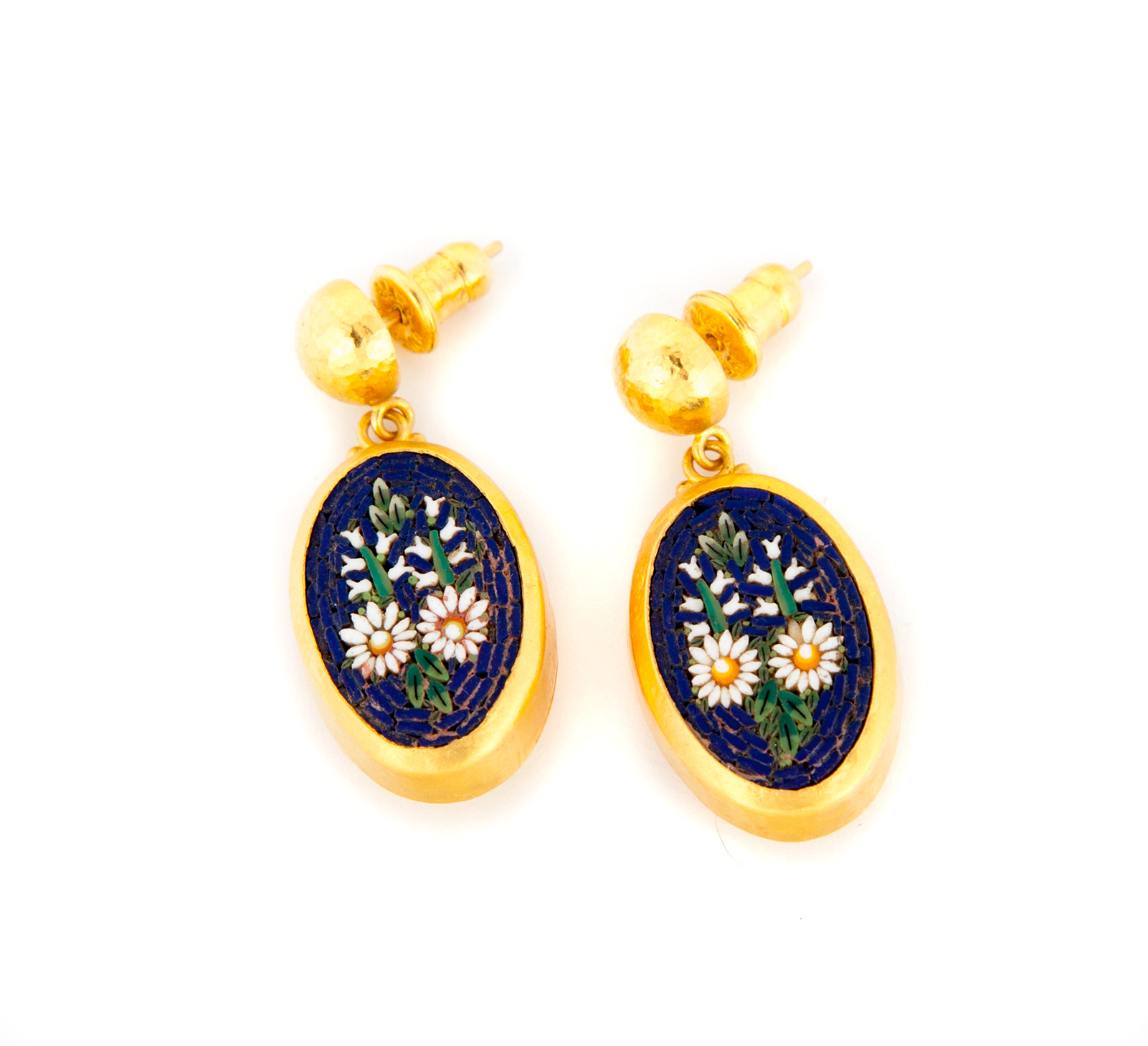 Appraisal: VICTORIAN-STYLE MICROMOSAIC EARRINGS American st century karat yellow gold drop