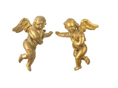 Appraisal: A pair of Italian giltwood and gesso cherubs each with